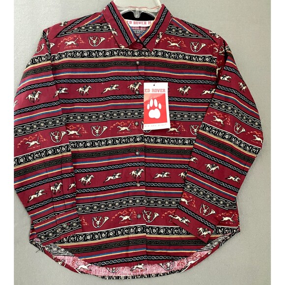 Vintage Red Rover Shirt Youth Medium Western 90’s Aztec Dead Stock Button Up Dog - Picture 1 of 11